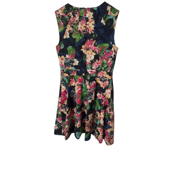Karen Millen Sleeveless Floral Dress US6 UK10 Navy Colorful Fit & Flare - Picture 4 of 4
